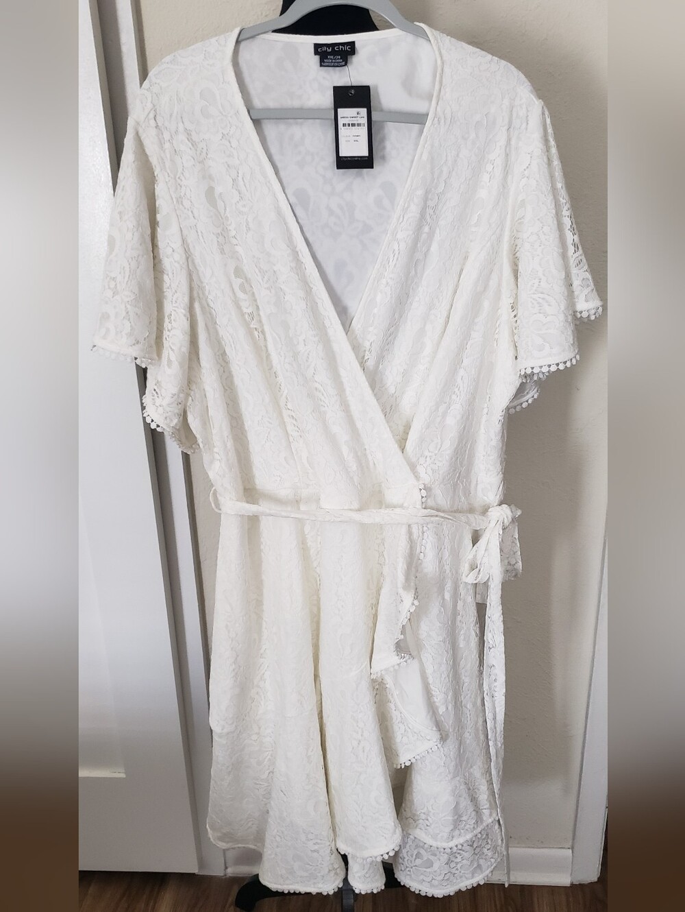 City Chic Cream Lace Wrap Midi Dress